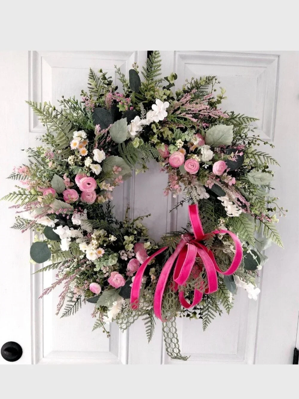Handcrafted Pink Ranunculus Floral Wreath, Mother's Day Gift, Cottage Garden